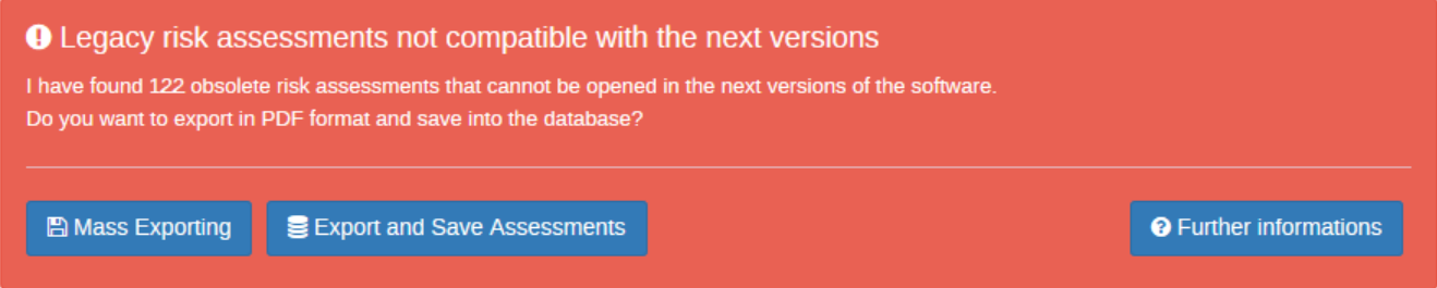 Warning for not compatible legacy risk assessments