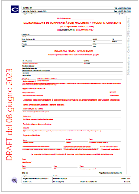 Modello Dichiarazione di Cond formit  UE Regolamento macchine 2023