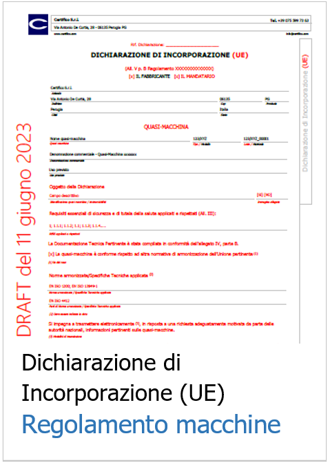 Modello di Dichiarazione di Incorporazione (UE) Regolamento macchine